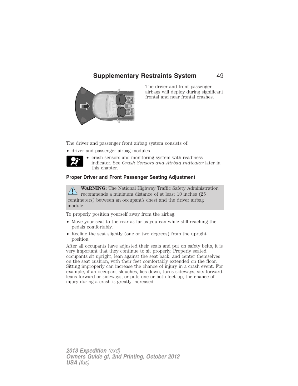Supplementary restraints system 49 | FORD 2013 Expedition v.2 User Manual | Page 50 / 508