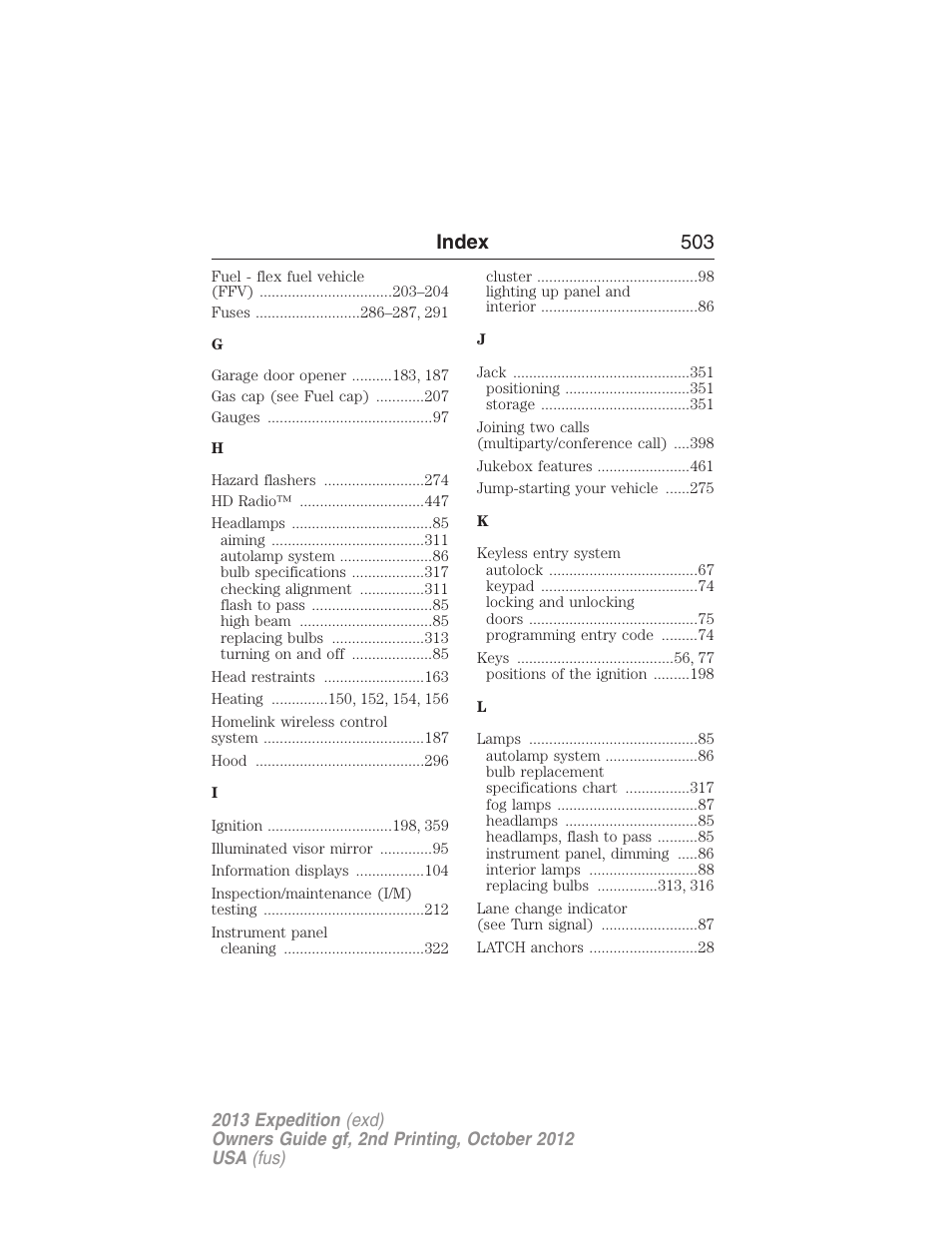 Index 503 | FORD 2013 Expedition v.2 User Manual | Page 504 / 508