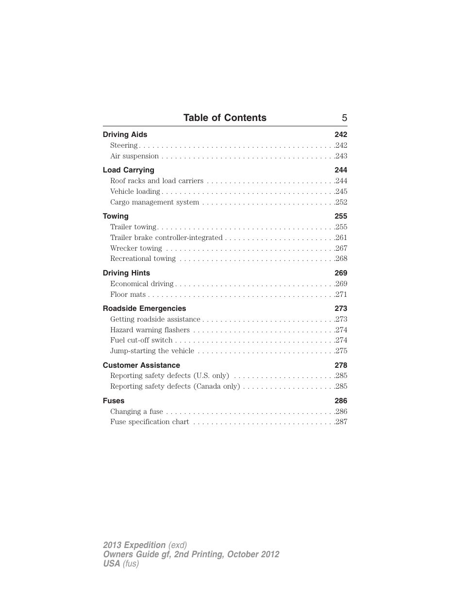 Table of contents 5 | FORD 2013 Expedition v.2 User Manual | Page 6 / 508