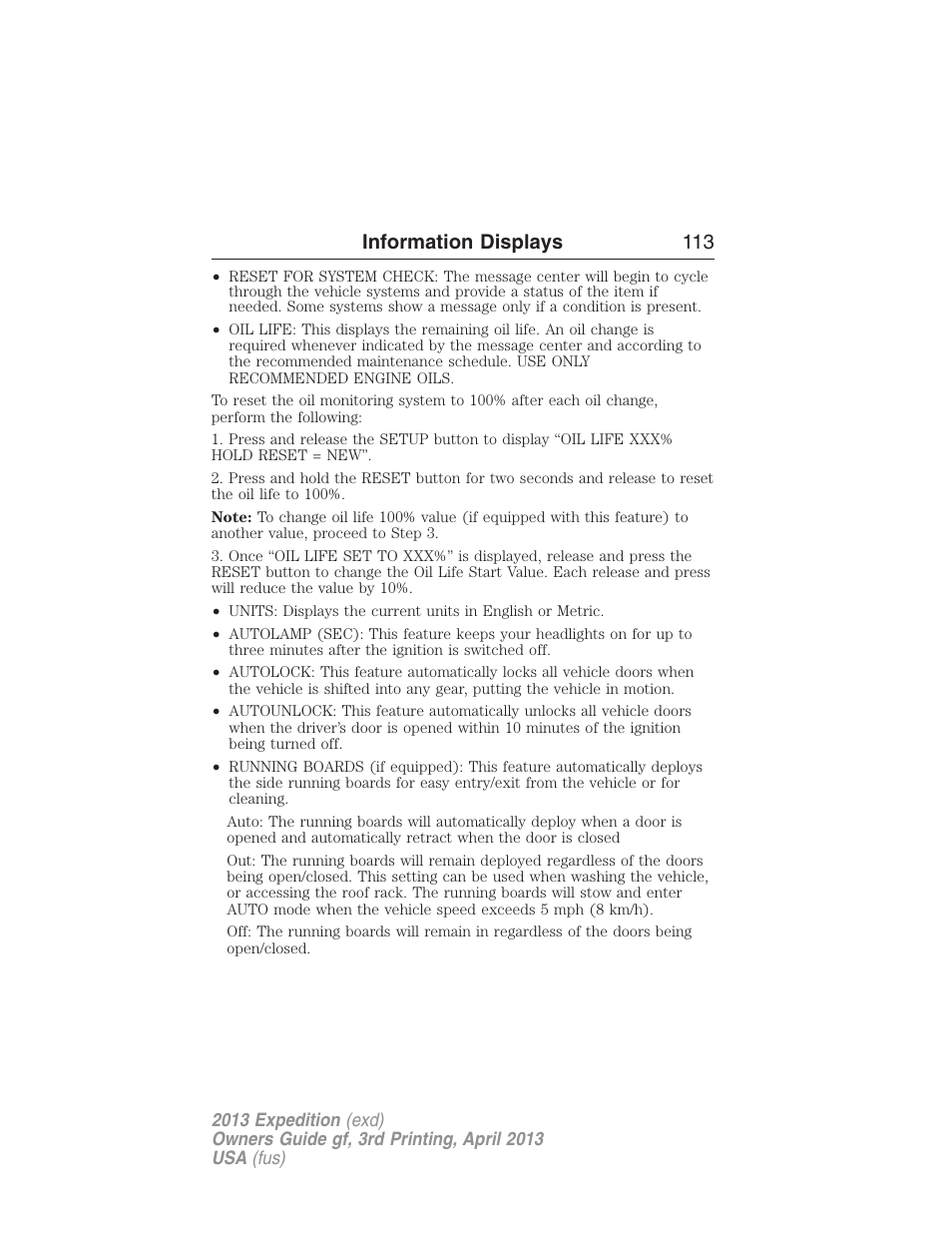 Information displays 113 | FORD 2013 Expedition v.3 User Manual | Page 114 / 515