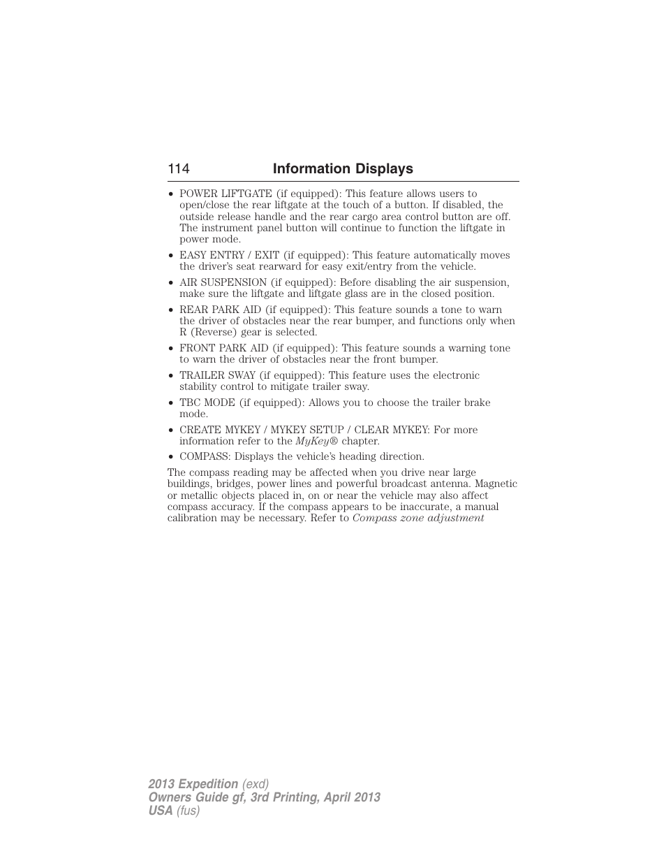 114 information displays | FORD 2013 Expedition v.3 User Manual | Page 115 / 515