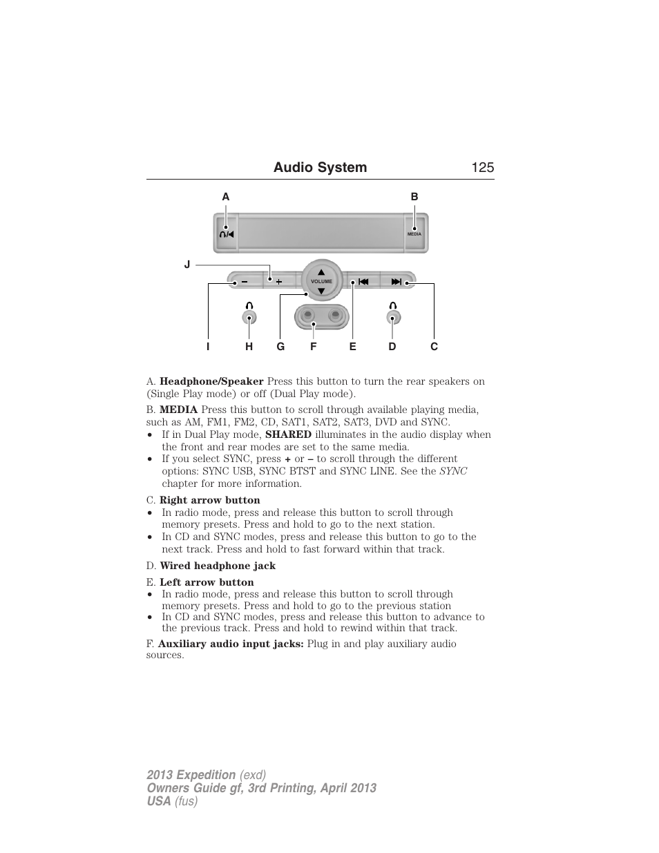 Audio system 125 | FORD 2013 Expedition v.3 User Manual | Page 126 / 515