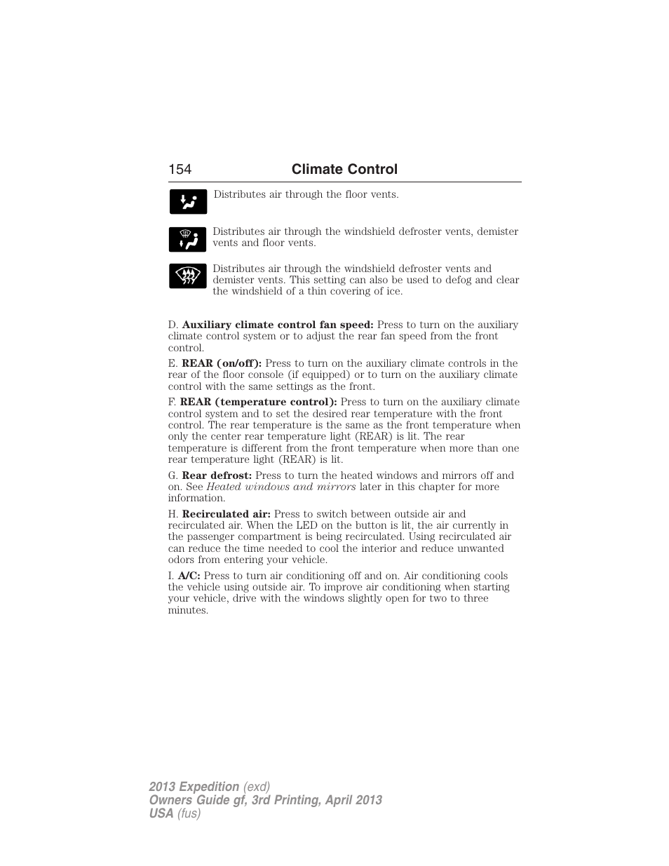 154 climate control | FORD 2013 Expedition v.3 User Manual | Page 155 / 515