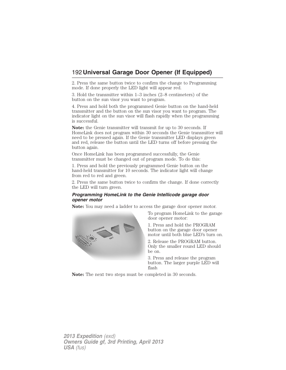 192 universal garage door opener (if equipped) | FORD 2013 Expedition v.3 User Manual | Page 193 / 515