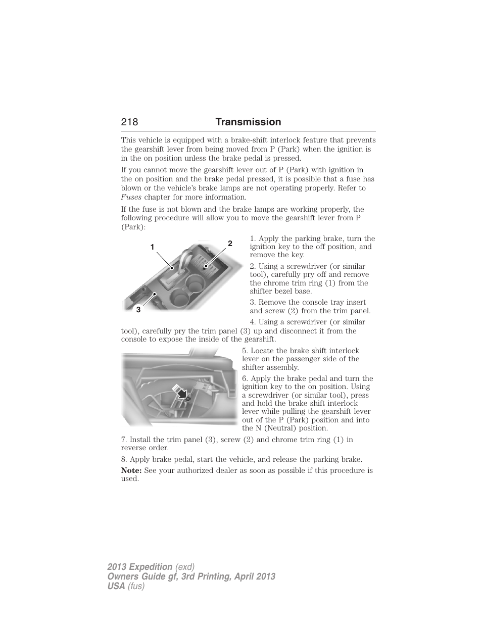 218 transmission | FORD 2013 Expedition v.3 User Manual | Page 219 / 515