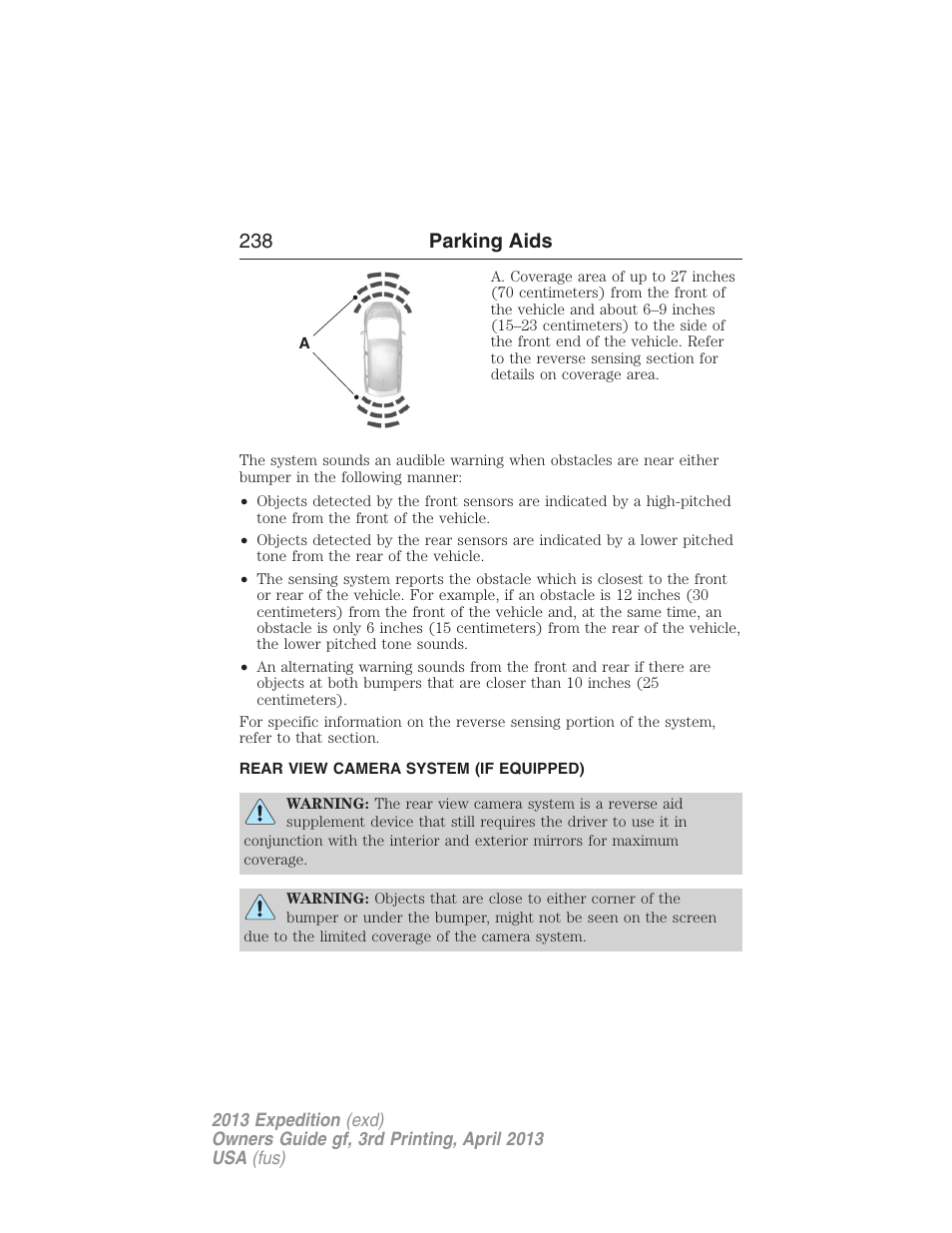 Rear view camera system (if equipped), Rear-view camera system, 238 parking aids | FORD 2013 Expedition v.3 User Manual | Page 239 / 515