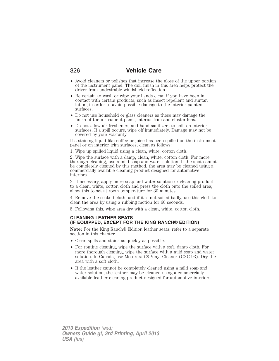 326 vehicle care | FORD 2013 Expedition v.3 User Manual | Page 327 / 515