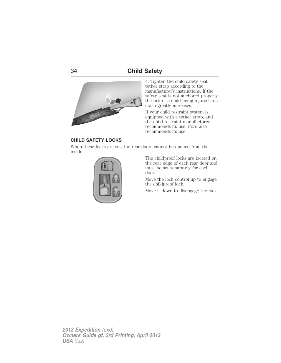 Child safety locks, 34 child safety | FORD 2013 Expedition v.3 User Manual | Page 35 / 515