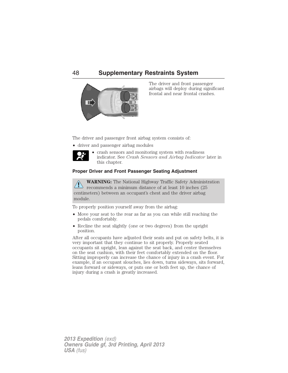 48 supplementary restraints system | FORD 2013 Expedition v.3 User Manual | Page 49 / 515