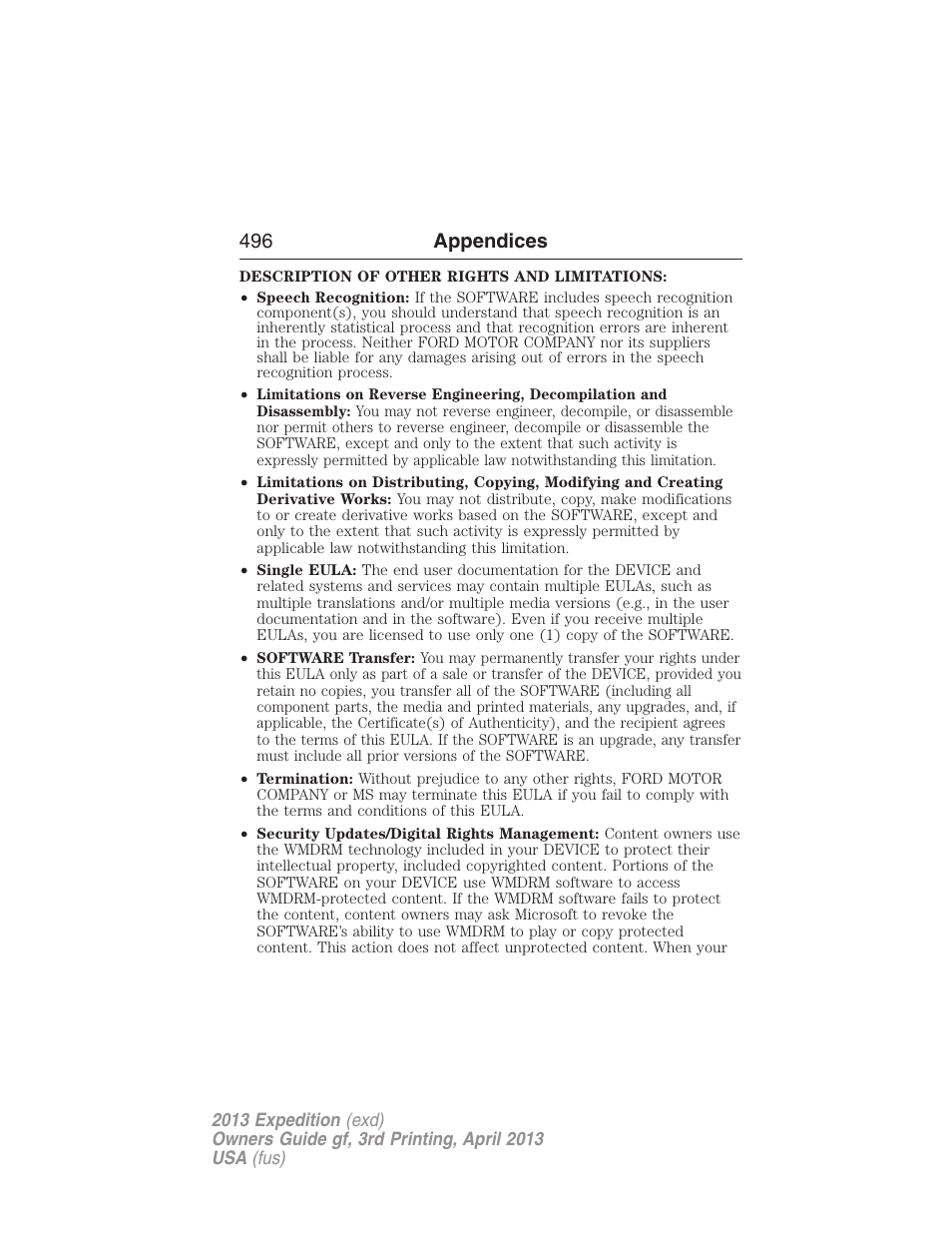 496 appendices | FORD 2013 Expedition v.3 User Manual | Page 497 / 515