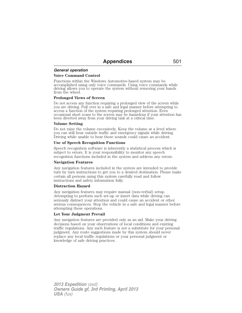 General operation, Appendices 501 | FORD 2013 Expedition v.3 User Manual | Page 502 / 515