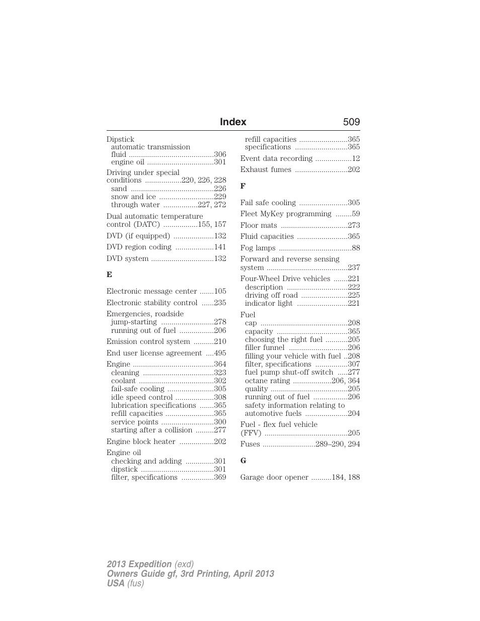 Index 509 | FORD 2013 Expedition v.3 User Manual | Page 510 / 515