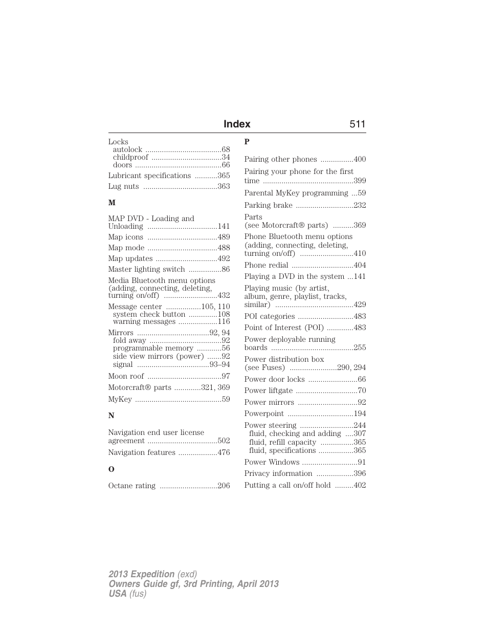 Index 511 | FORD 2013 Expedition v.3 User Manual | Page 512 / 515