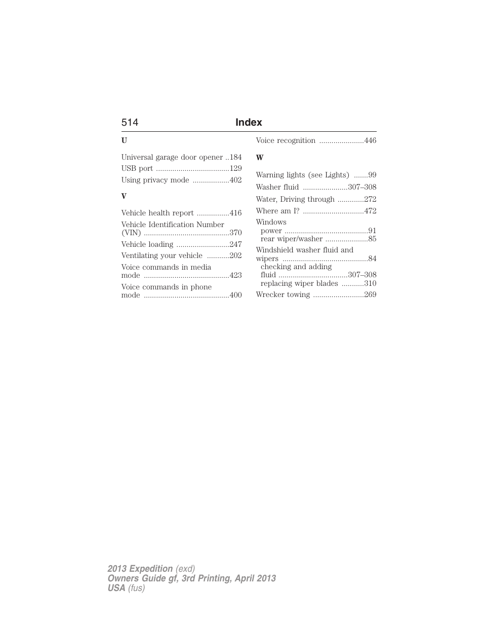 514 index | FORD 2013 Expedition v.3 User Manual | Page 515 / 515