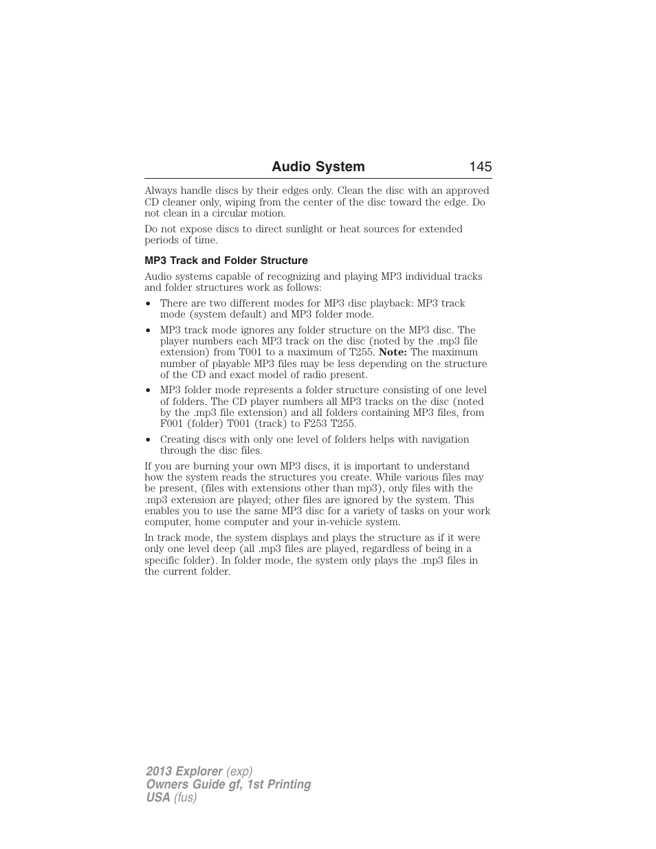 Mp3 track and folder structure, Audio system 145 | FORD 2013 Explorer v.1 User Manual | Page 145 / 576