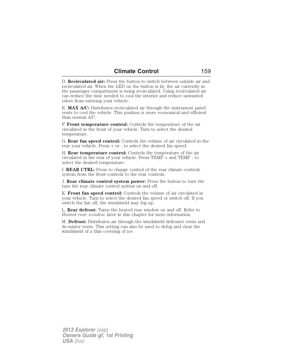 Climate control 159 | FORD 2013 Explorer v.1 User Manual | Page 159 / 576