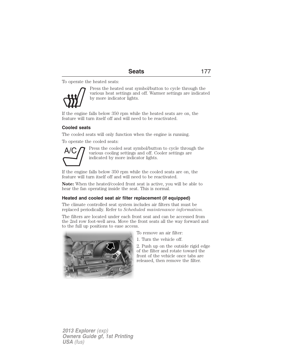 Cooled seats, Seats 177 | FORD 2013 Explorer v.1 User Manual | Page 177 / 576