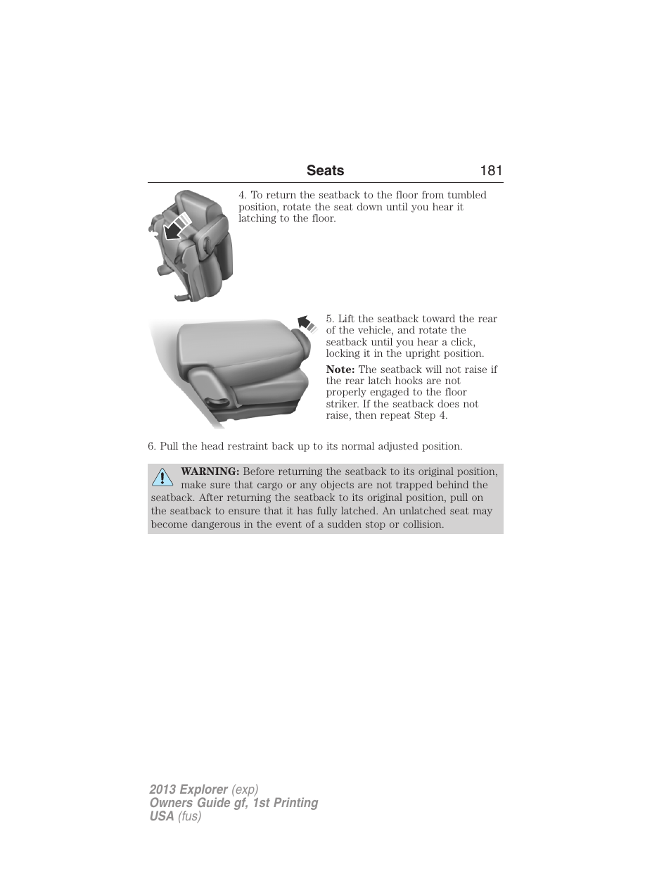 Seats 181 | FORD 2013 Explorer v.1 User Manual | Page 181 / 576