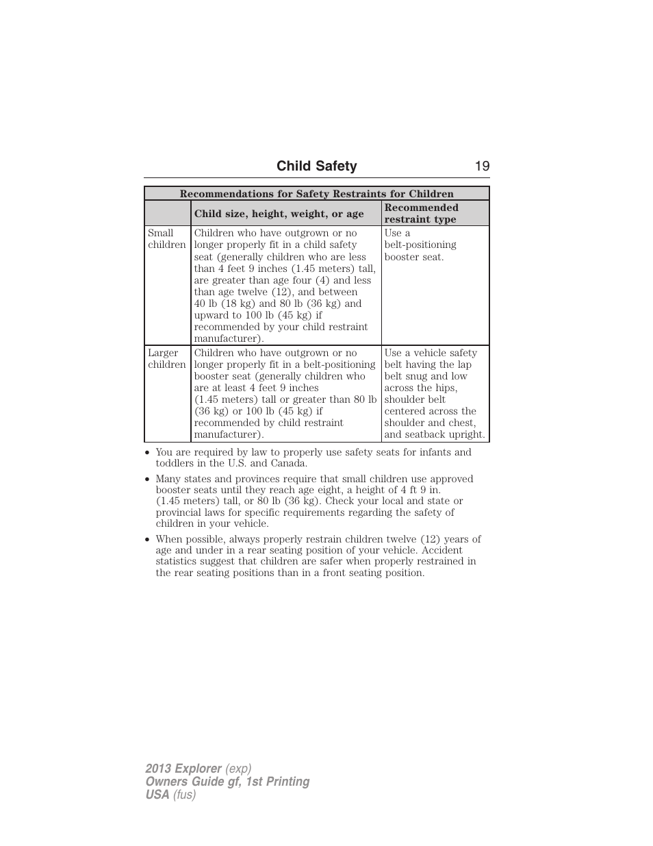 Child safety 19 | FORD 2013 Explorer v.1 User Manual | Page 19 / 576