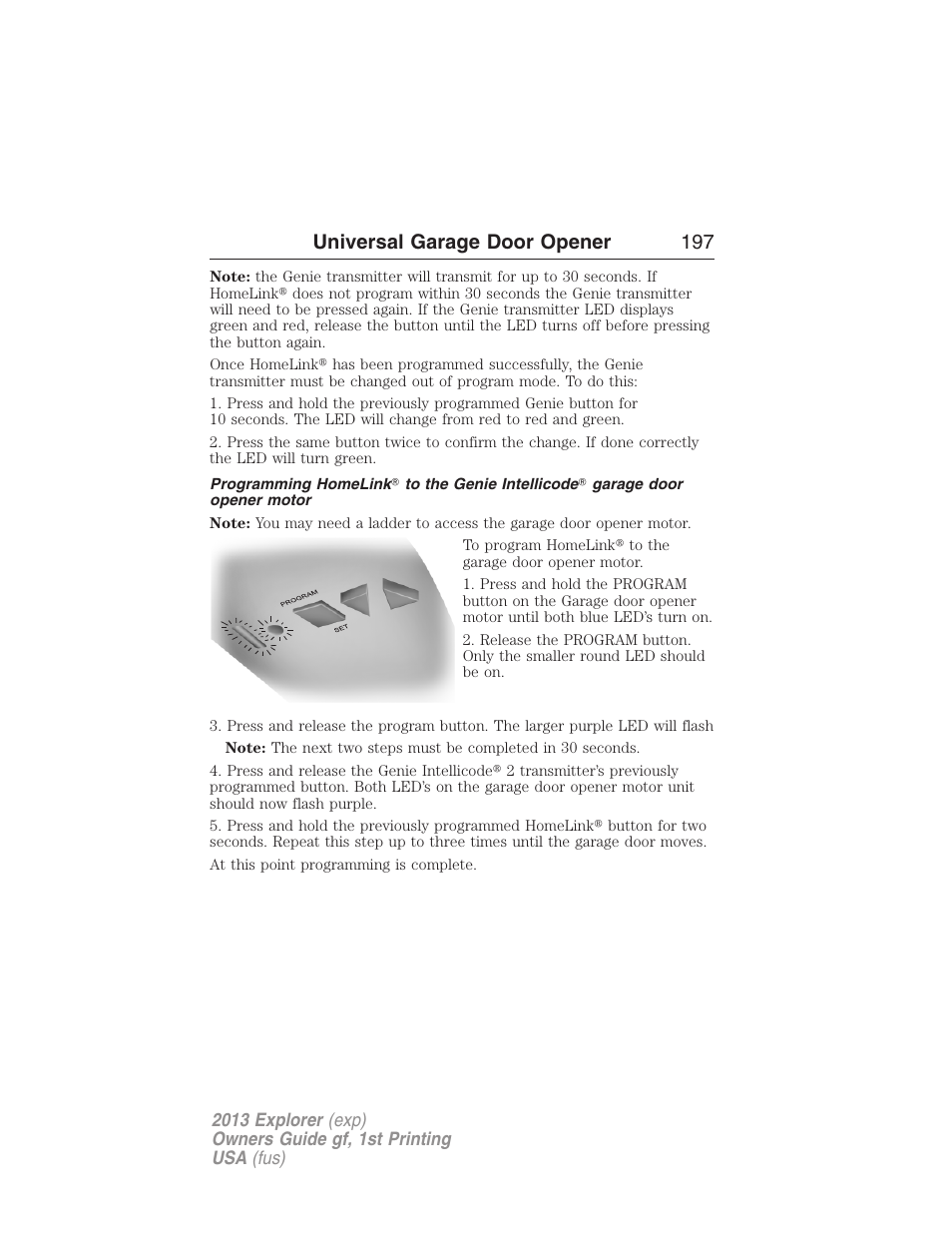 Universal garage door opener 197 | FORD 2013 Explorer v.1 User Manual | Page 197 / 576