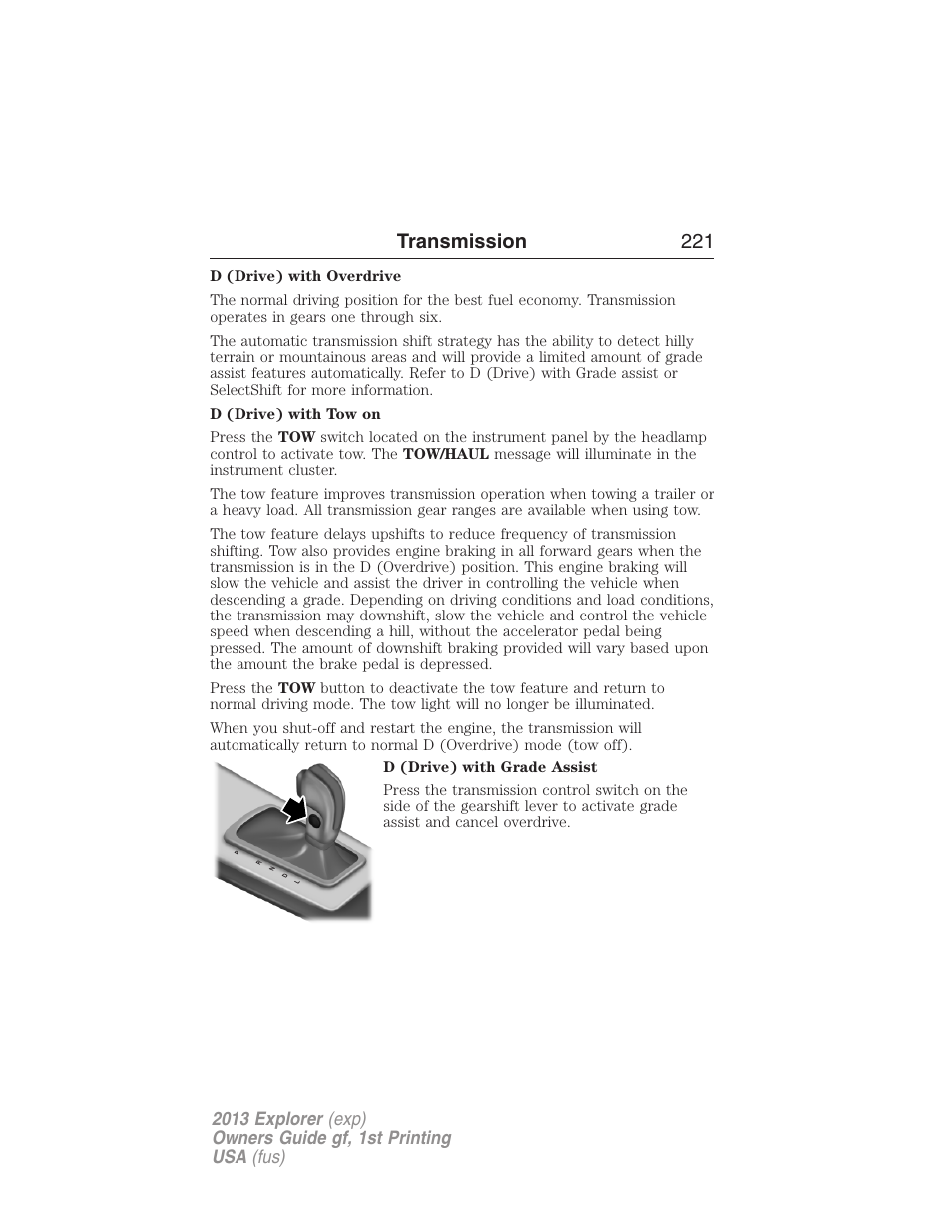 Transmission 221 | FORD 2013 Explorer v.1 User Manual | Page 221 / 576