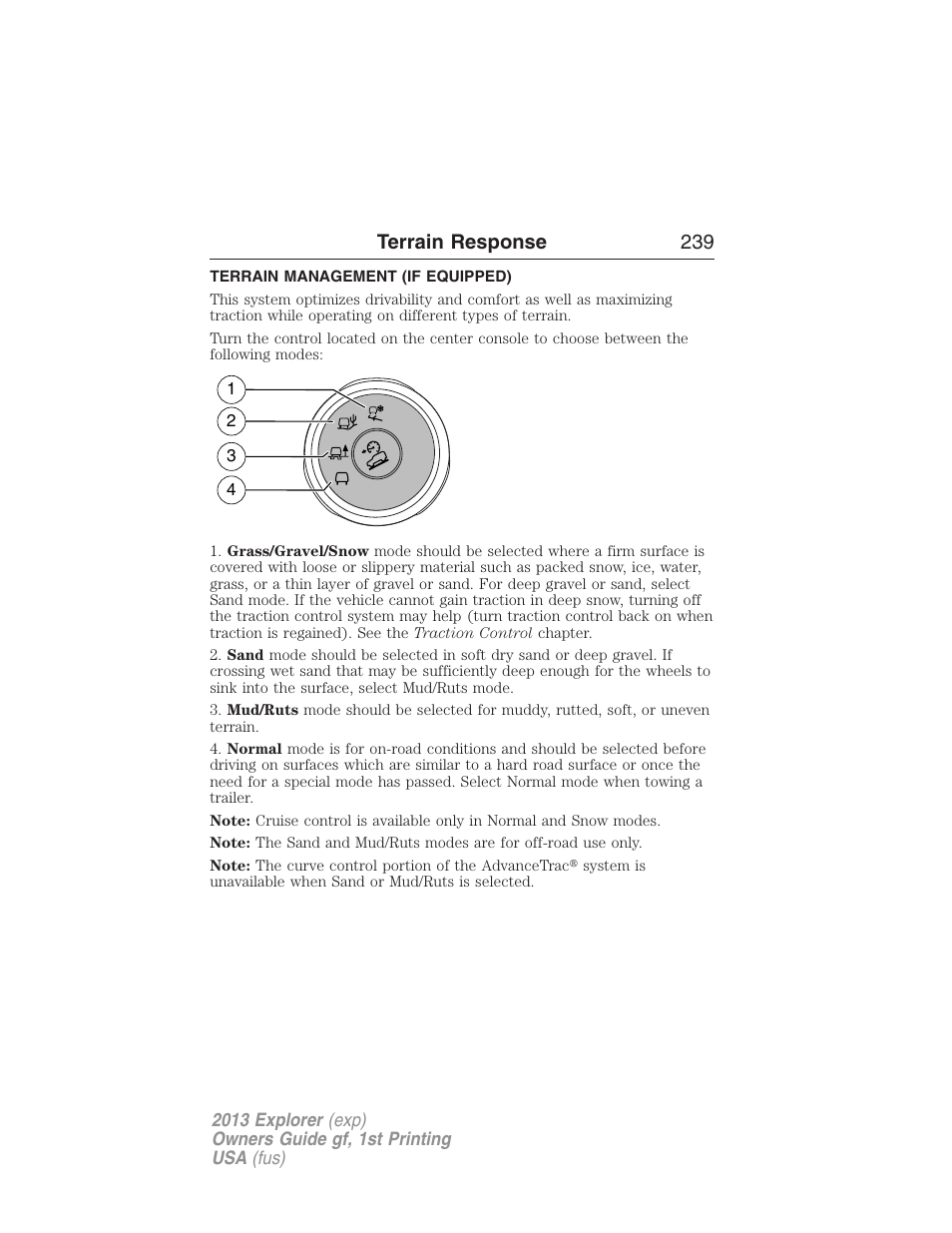 Terrain response, Terrain management (if equipped), Terrain response 239 | FORD 2013 Explorer v.1 User Manual | Page 239 / 576