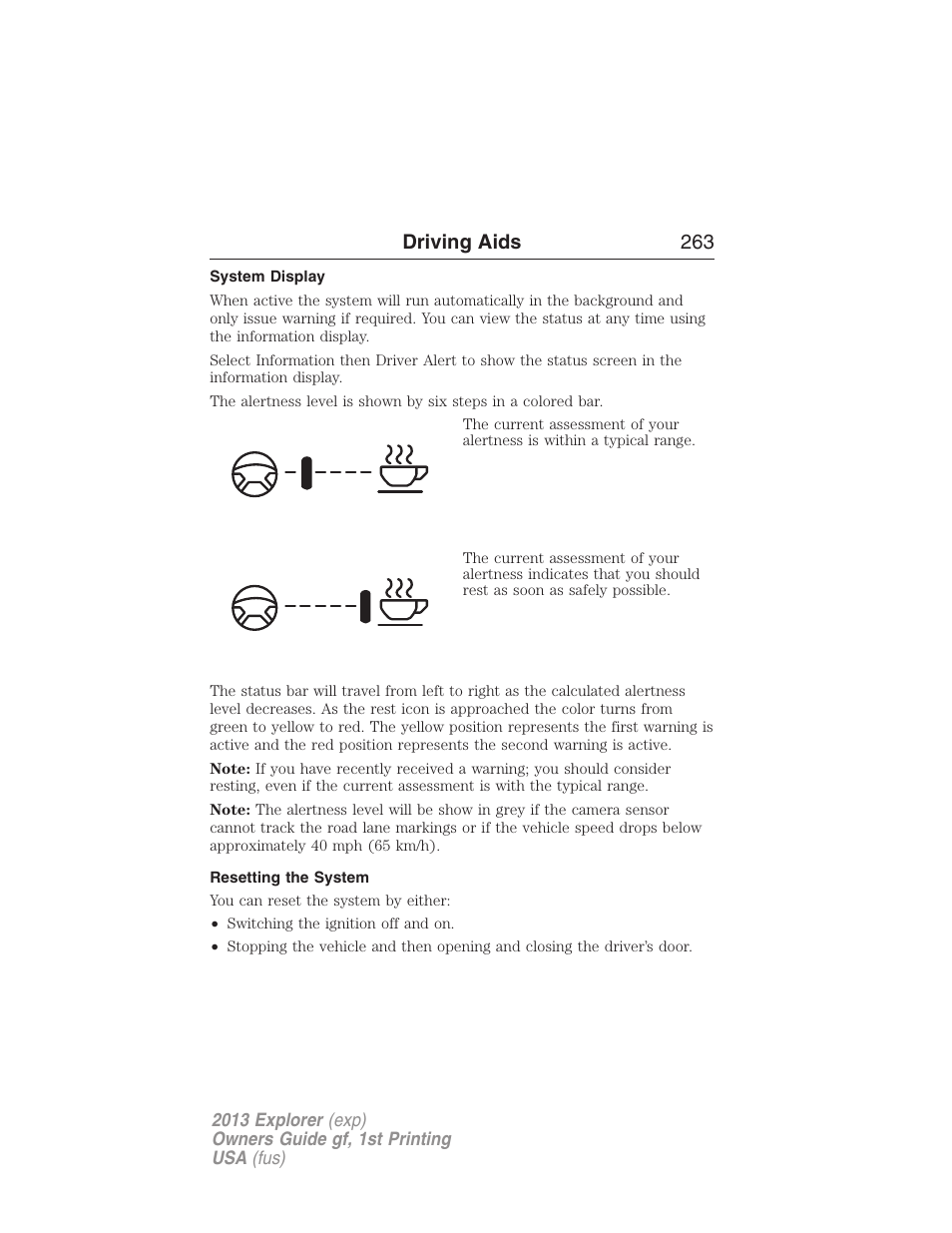 System display, Resetting the system, Driving aids 263 | FORD 2013 Explorer v.1 User Manual | Page 263 / 576
