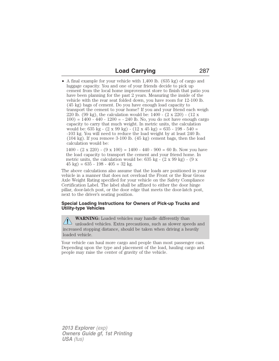 Load carrying 287 | FORD 2013 Explorer v.1 User Manual | Page 287 / 576