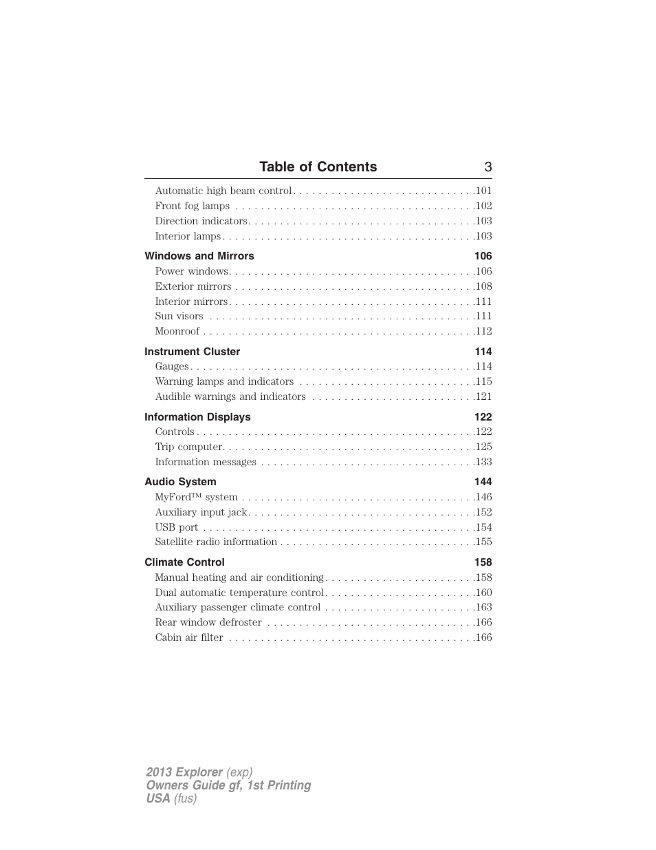 Table of contents 3 | FORD 2013 Explorer v.1 User Manual | Page 3 / 576