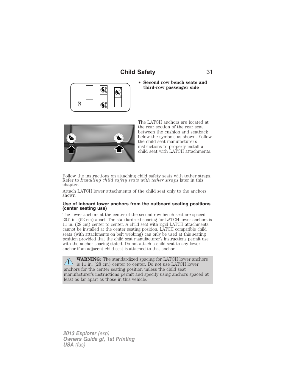 Child safety 31 | FORD 2013 Explorer v.1 User Manual | Page 31 / 576