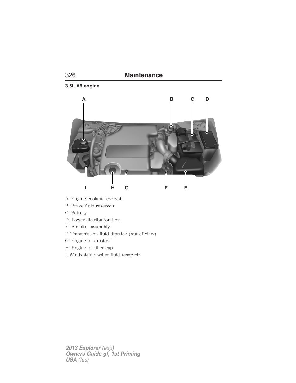 5l v6 engine, 326 maintenance | FORD 2013 Explorer v.1 User Manual | Page 326 / 576