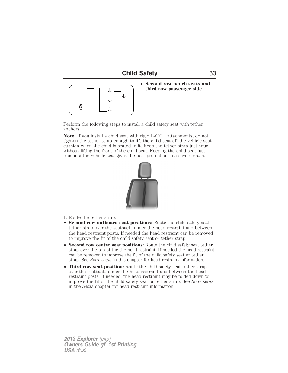 Child safety 33 | FORD 2013 Explorer v.1 User Manual | Page 33 / 576