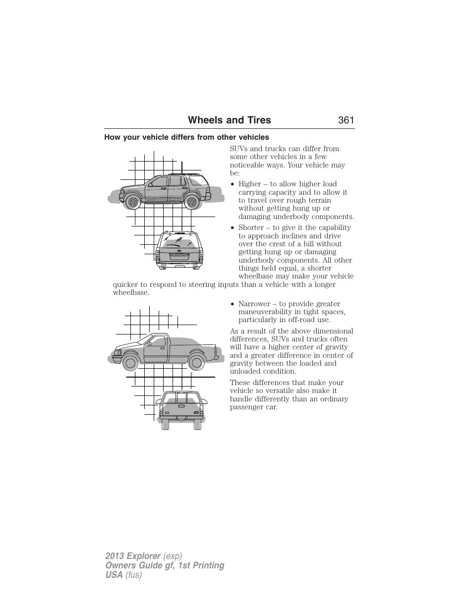 How your vehicle differs from other vehicles, Wheels and tires 361 | FORD 2013 Explorer v.1 User Manual | Page 361 / 576