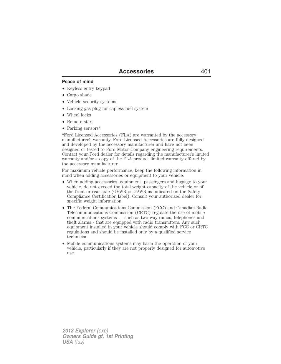 Peace of mind, Accessories 401 | FORD 2013 Explorer v.1 User Manual | Page 401 / 576