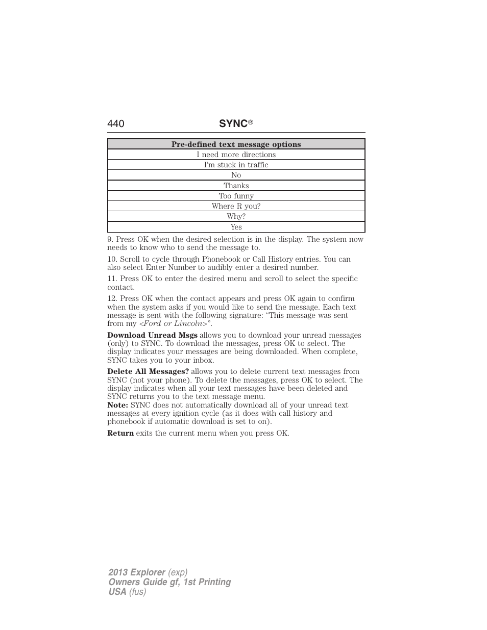 440 sync | FORD 2013 Explorer v.1 User Manual | Page 440 / 576