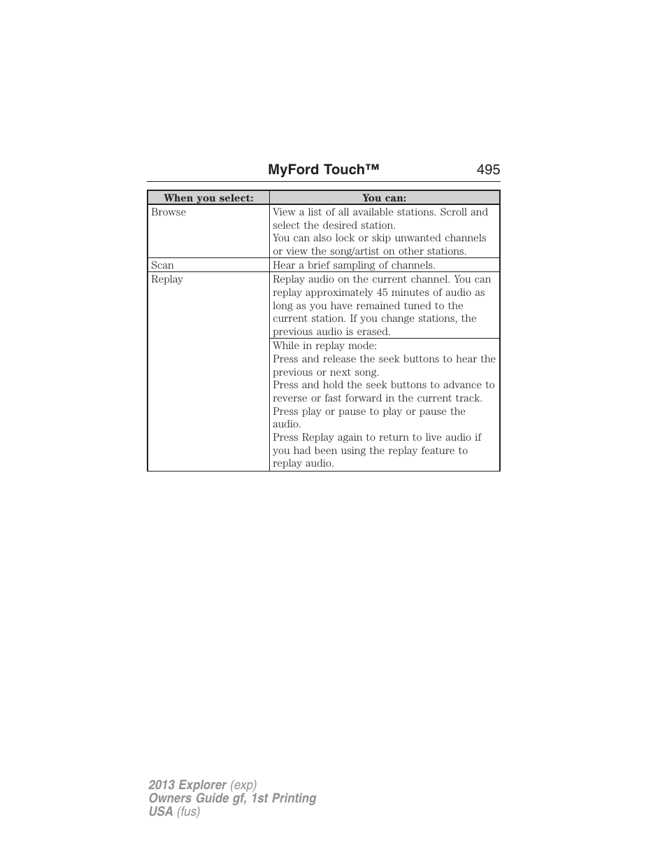 Myford touch™ 495 | FORD 2013 Explorer v.1 User Manual | Page 495 / 576