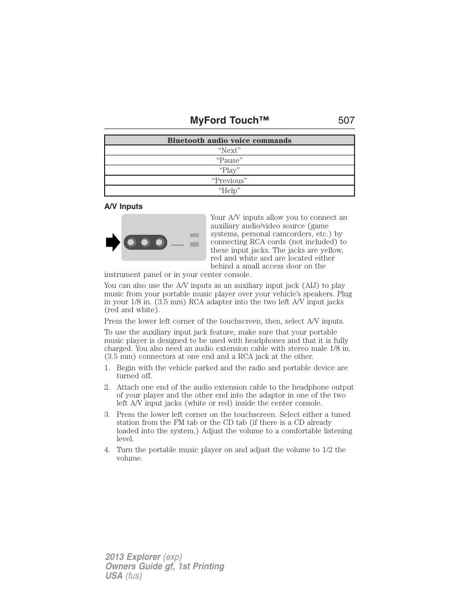 A/v inputs, Myford touch™ 507 | FORD 2013 Explorer v.1 User Manual | Page 507 / 576