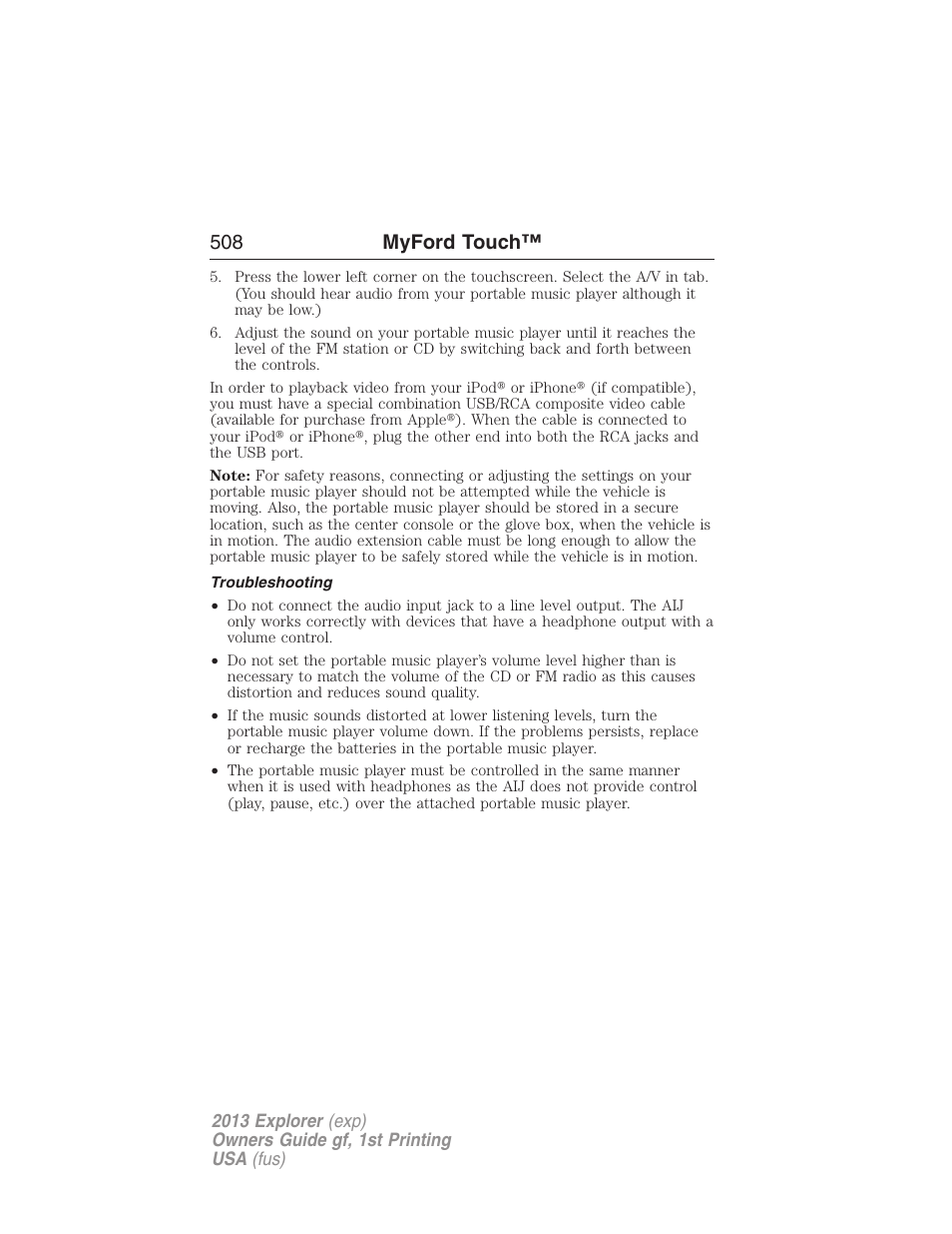 Troubleshooting, 508 myford touch | FORD 2013 Explorer v.1 User Manual | Page 508 / 576