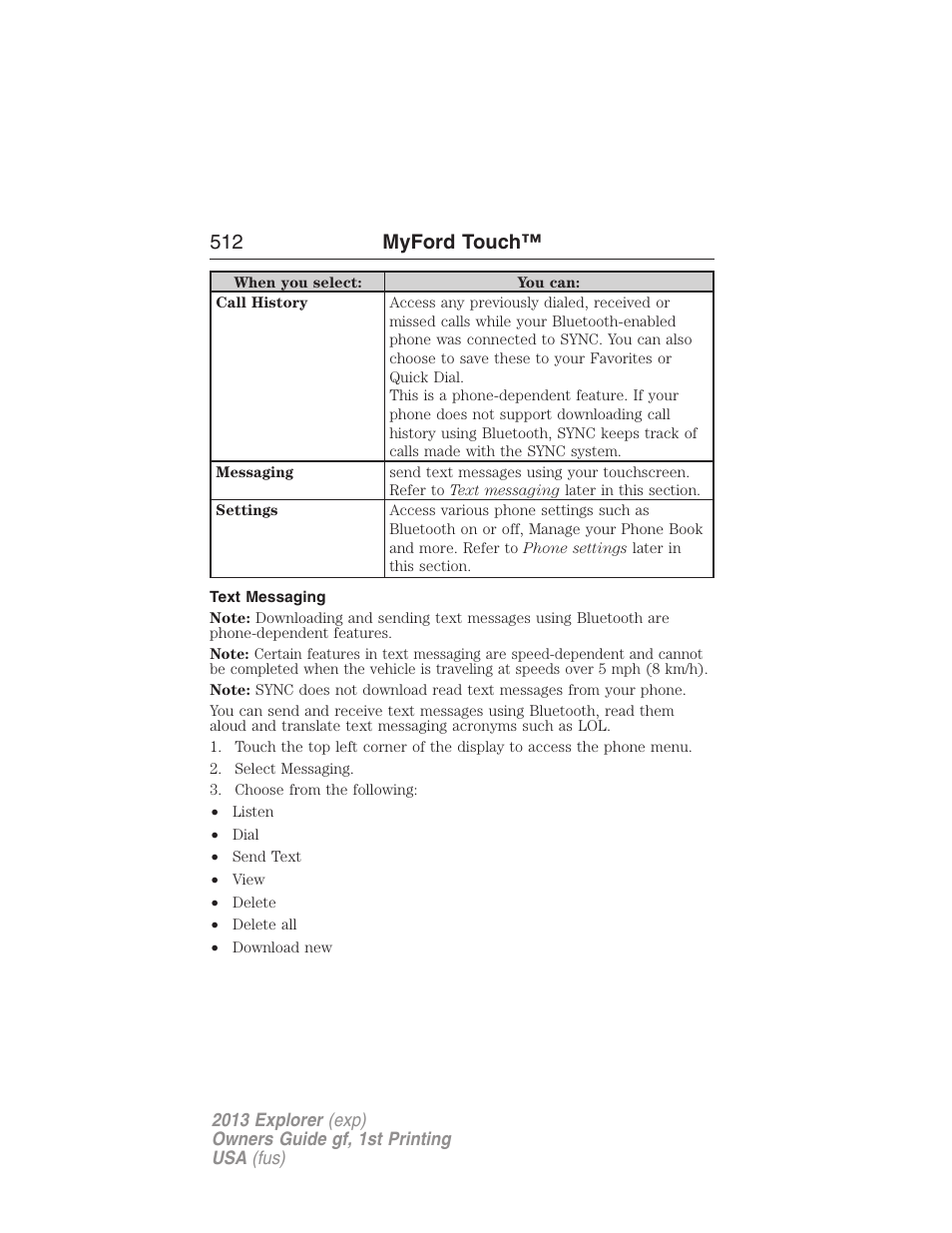 Text messaging, 512 myford touch | FORD 2013 Explorer v.1 User Manual | Page 512 / 576