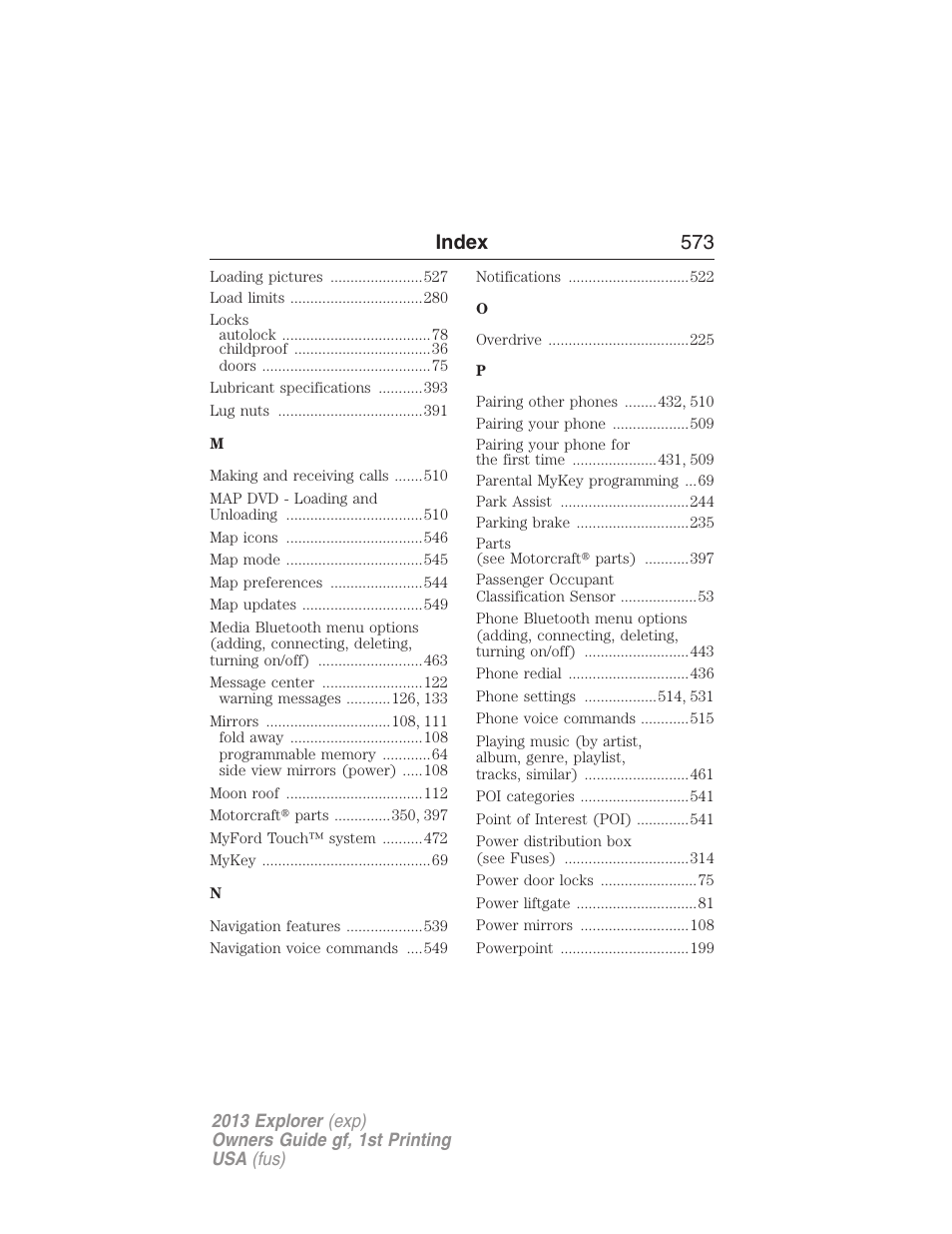 Index 573 | FORD 2013 Explorer v.1 User Manual | Page 573 / 576