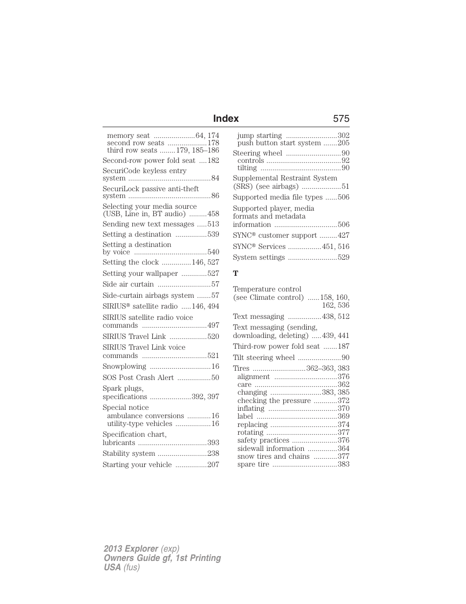 Index 575 | FORD 2013 Explorer v.1 User Manual | Page 575 / 576