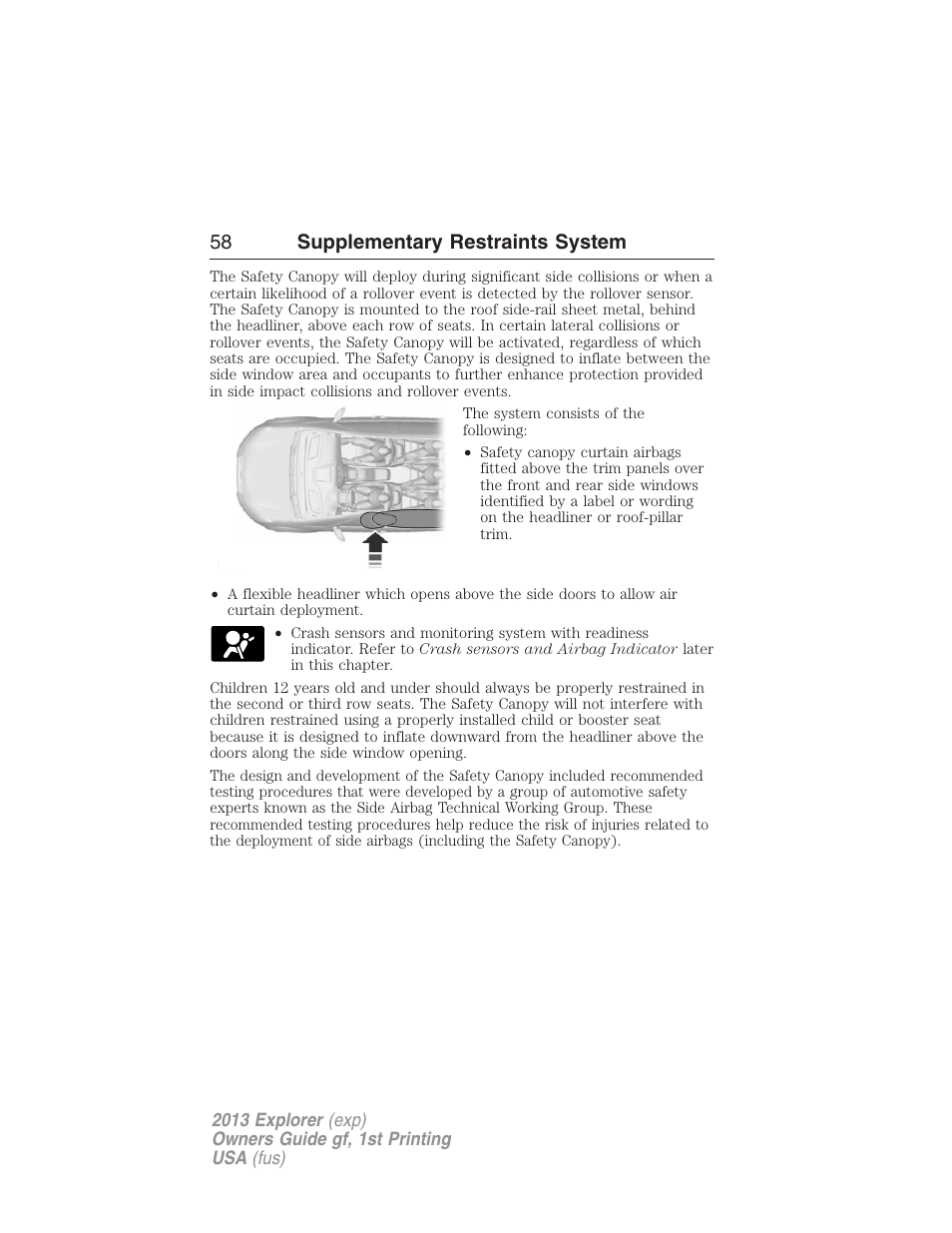 58 supplementary restraints system | FORD 2013 Explorer v.1 User Manual | Page 58 / 576