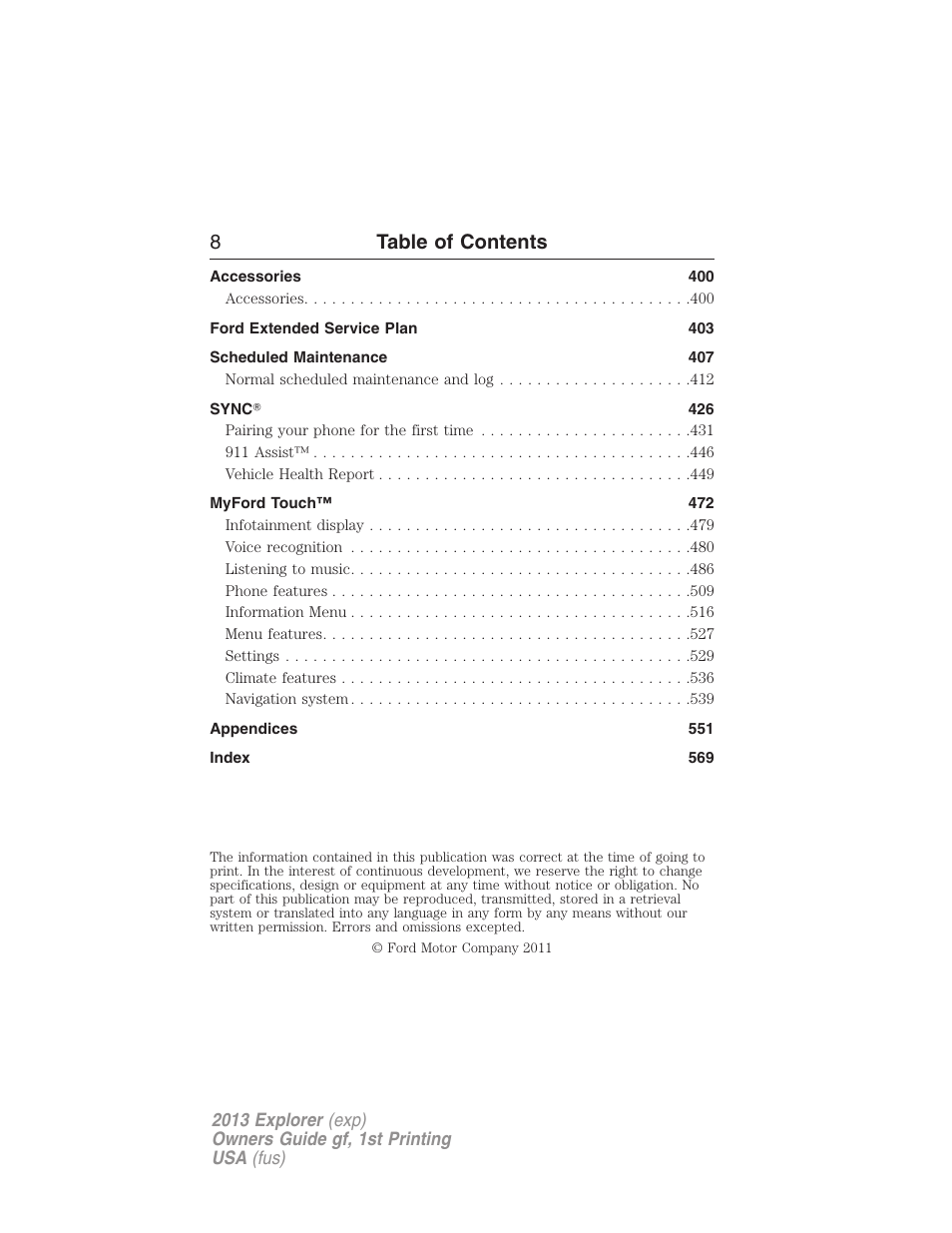 8table of contents | FORD 2013 Explorer v.1 User Manual | Page 8 / 576