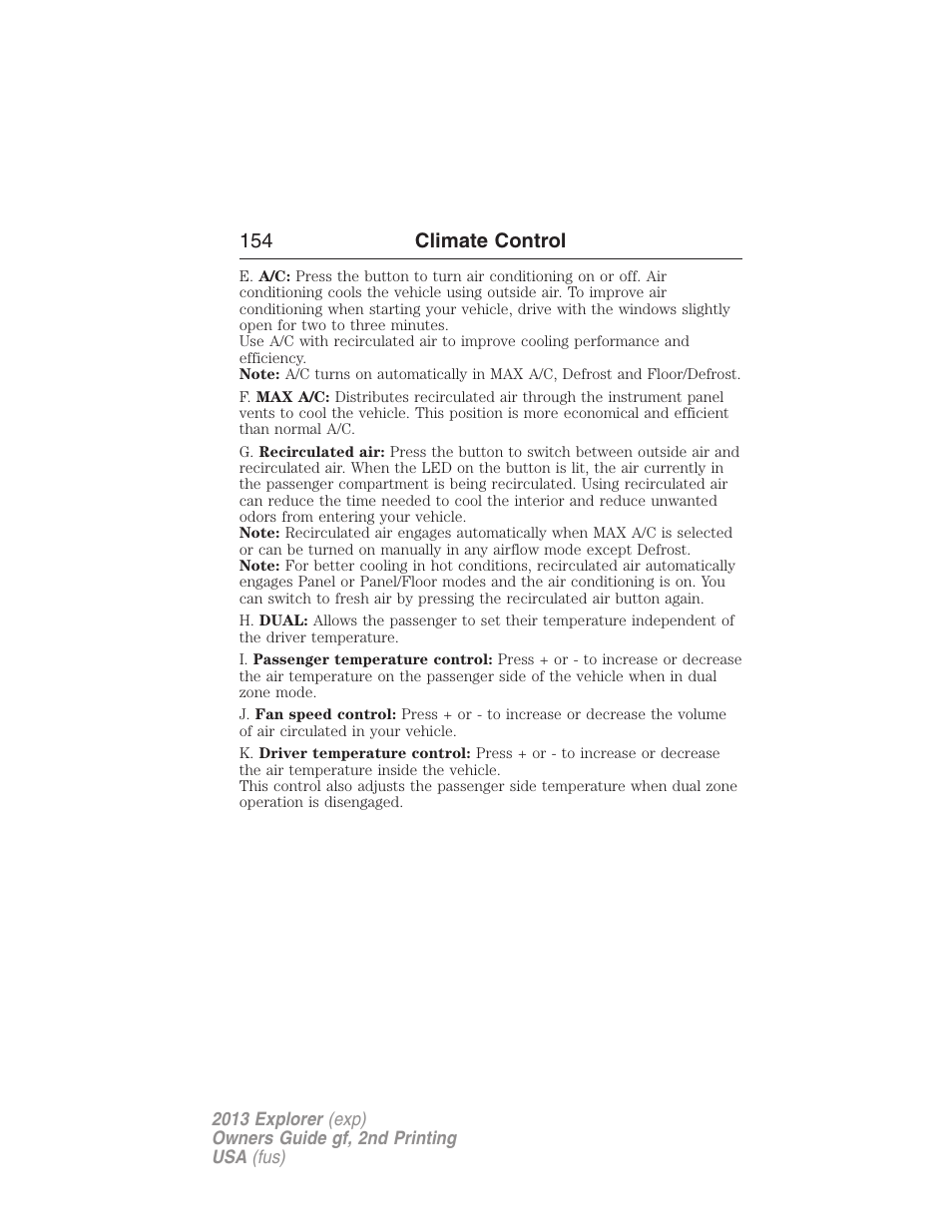 154 climate control | FORD 2013 Explorer v.2 User Manual | Page 154 / 565