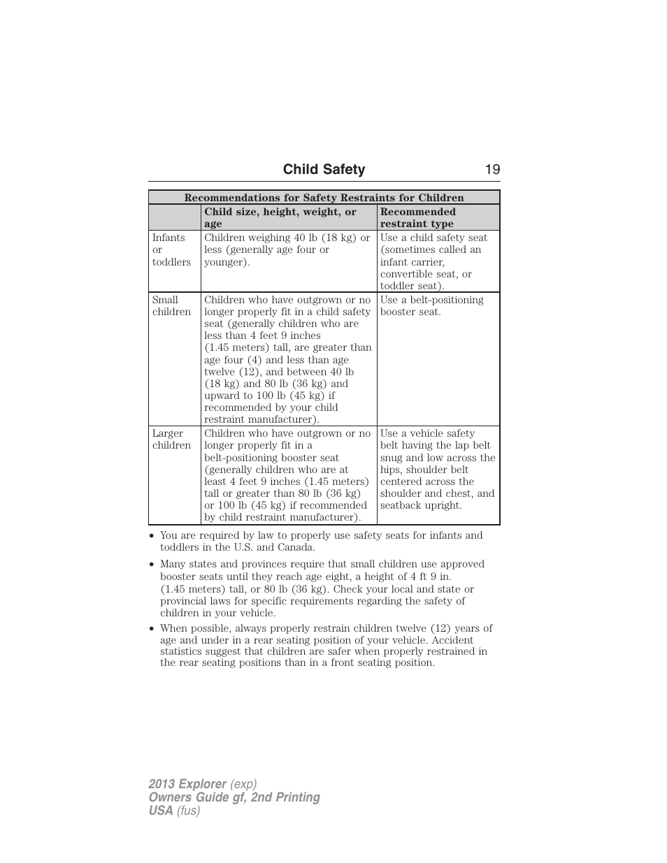 Child safety 19 | FORD 2013 Explorer v.2 User Manual | Page 19 / 565