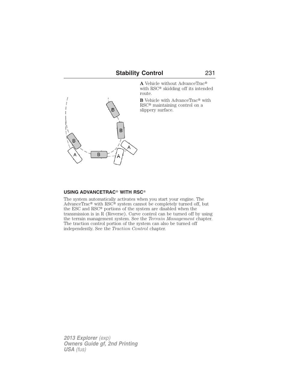 Using advancetrac? with rsc, Stability control 231 | FORD 2013 Explorer v.2 User Manual | Page 231 / 565