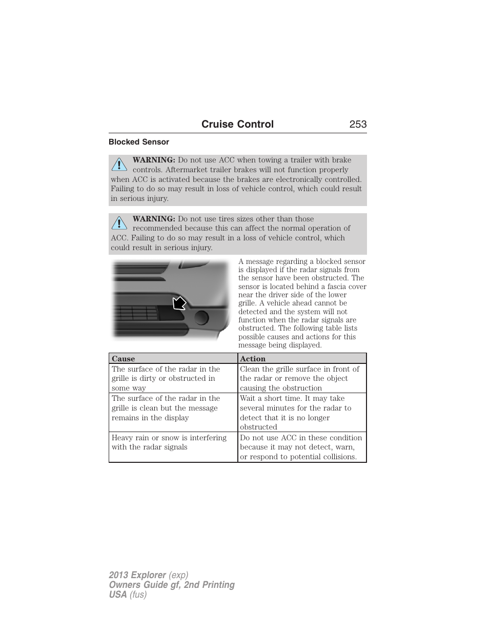 Blocked sensor, Cruise control 253 | FORD 2013 Explorer v.2 User Manual | Page 253 / 565