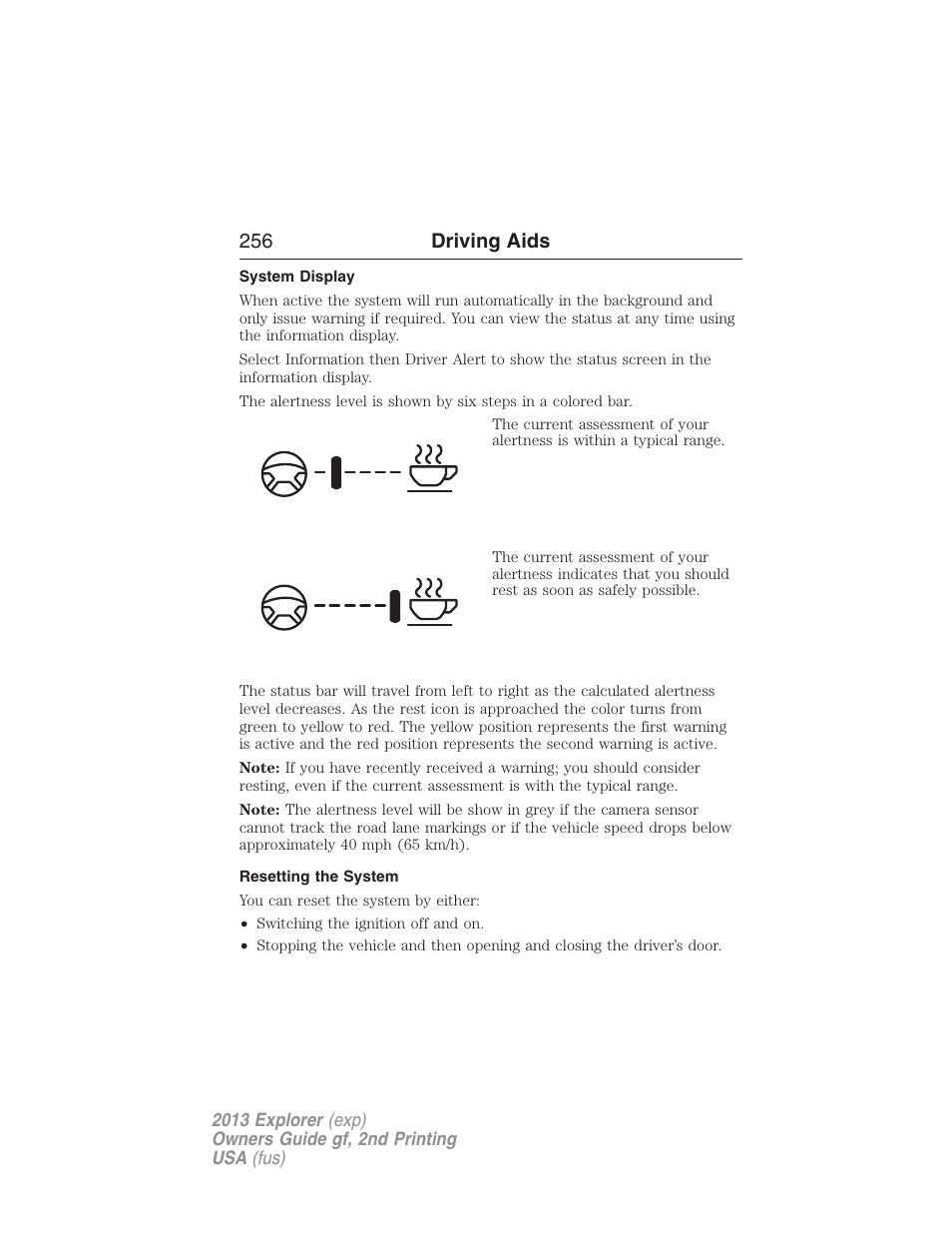 System display, Resetting the system, 256 driving aids | FORD 2013 Explorer v.2 User Manual | Page 256 / 565