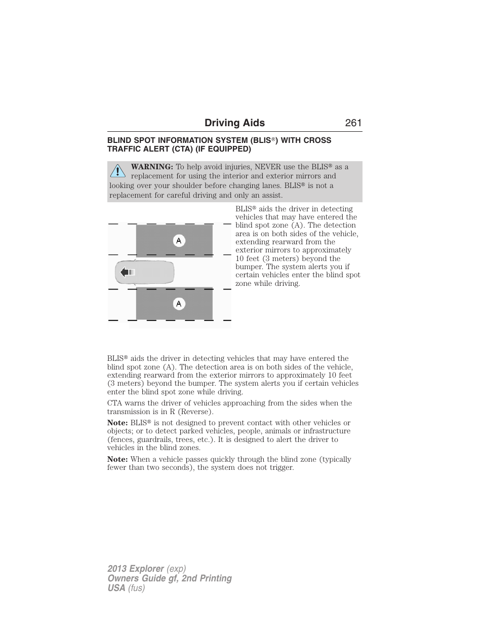 Driving aids 261 | FORD 2013 Explorer v.2 User Manual | Page 261 / 565