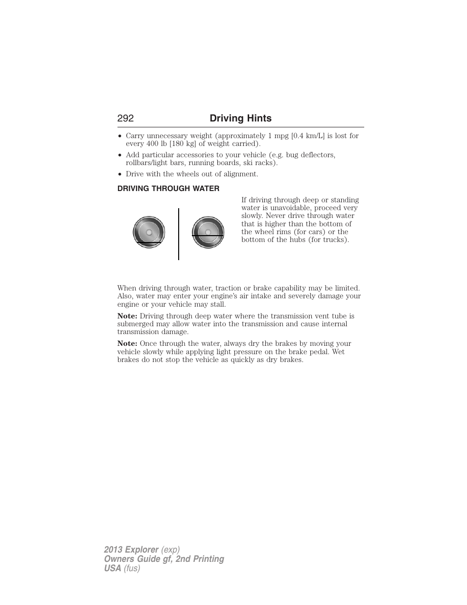 Driving through water, 292 driving hints | FORD 2013 Explorer v.2 User Manual | Page 292 / 565